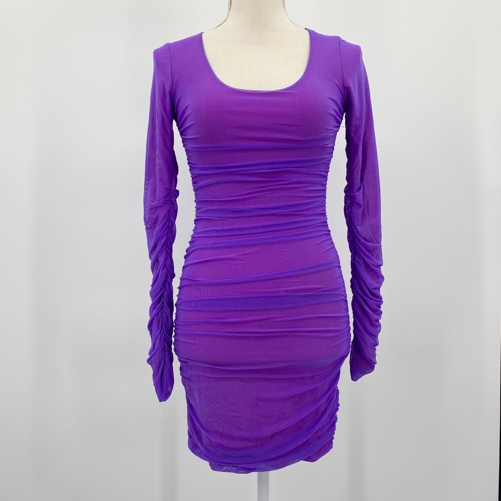 NWOT Boulee Pink/Purple Mesh Ruched Sydney Dress